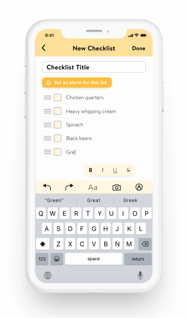 Add Checklist Screen